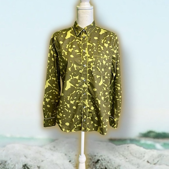 J. Crew ‘Groovy Button-Up Shirt’ in “Camo Flowers” with Yellow Piping Size Small - Picture 5 of 15